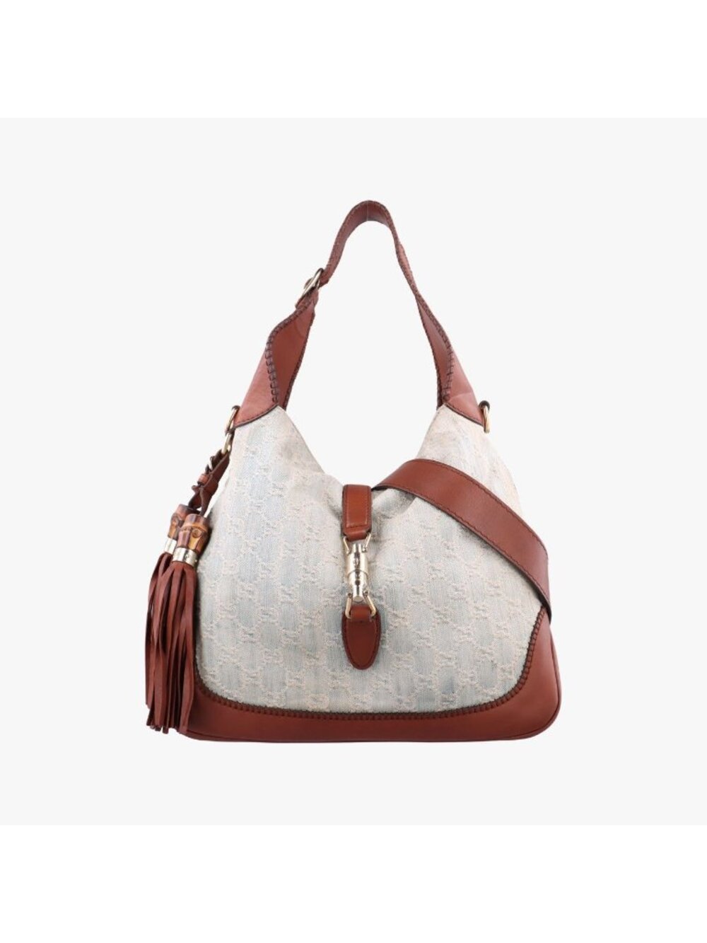 Gucci New Jackie White Brown Denim Leather Shoulder Bag